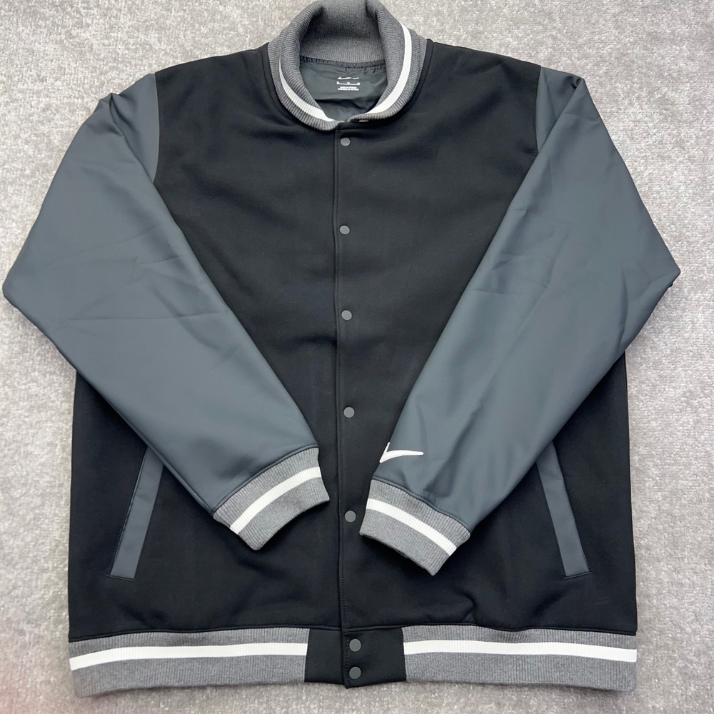 Nike Lettermen Varsity Jacket Men XL Bomber Black Gray Sportswear DJ5971-010 NWT